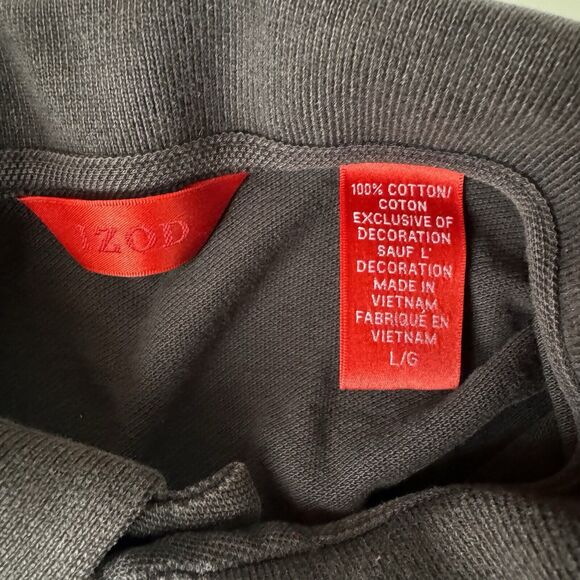 Izod Men’s Polo Shirt Collard Black 1/4 Button Up Short Sleeved Size Large - Picture 3 of 13